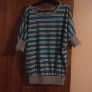 Green & gray striped blouse